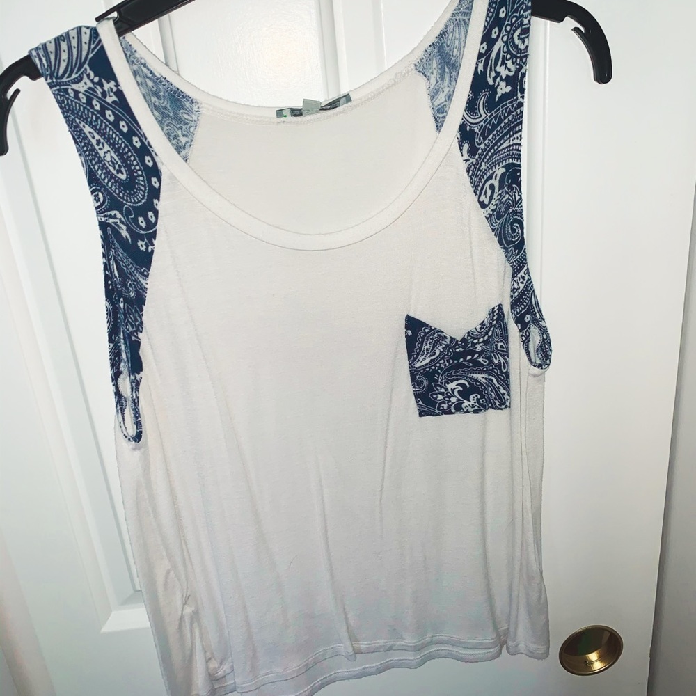 blue and white detailed tank top